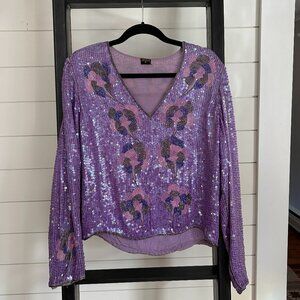 Vintage Purple Silk Sequin Top Made in India